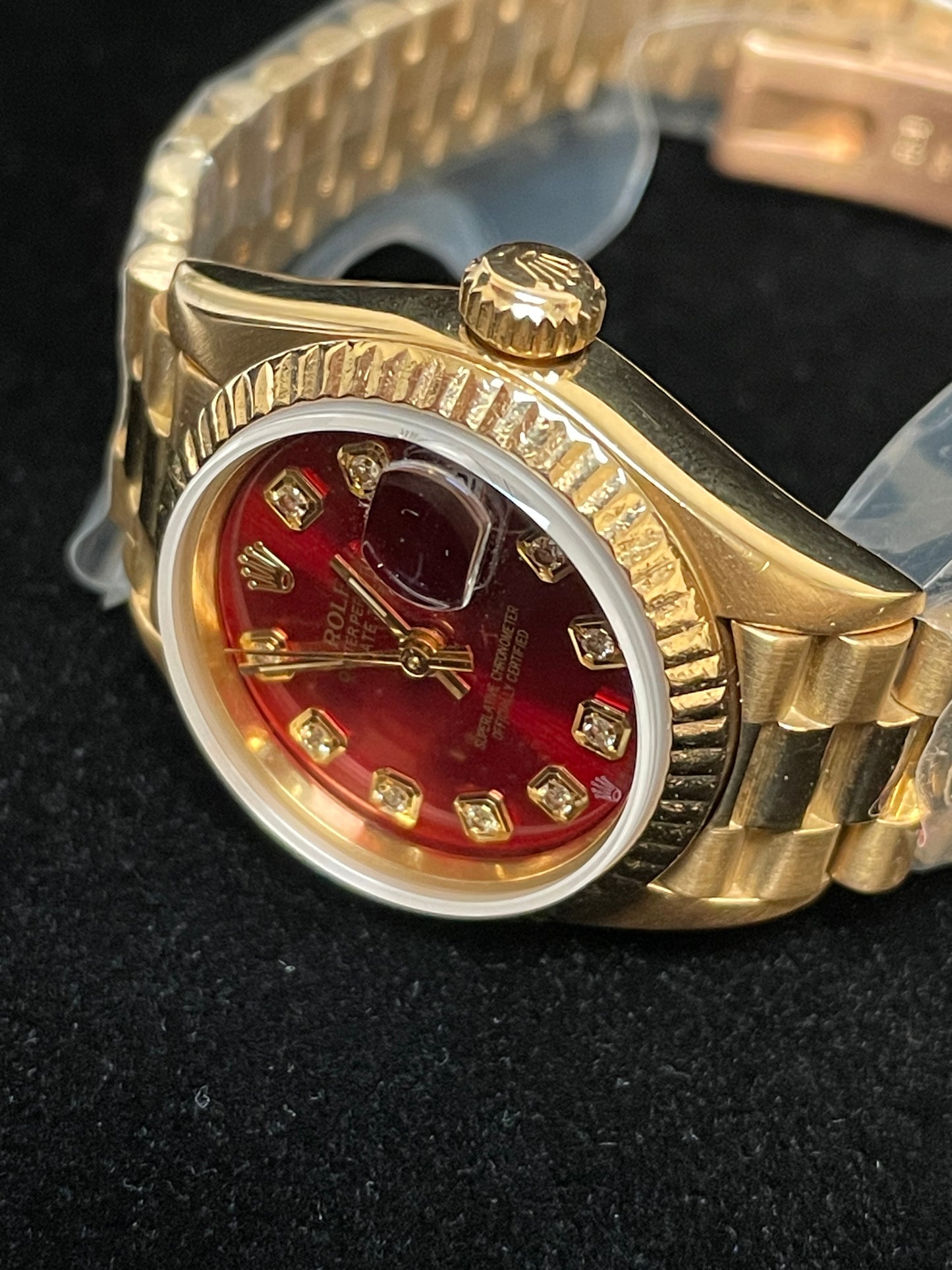 1999 Rolex Ladies Datejust 79178 Red Diamond Dial 18kt President No Papers 26mm