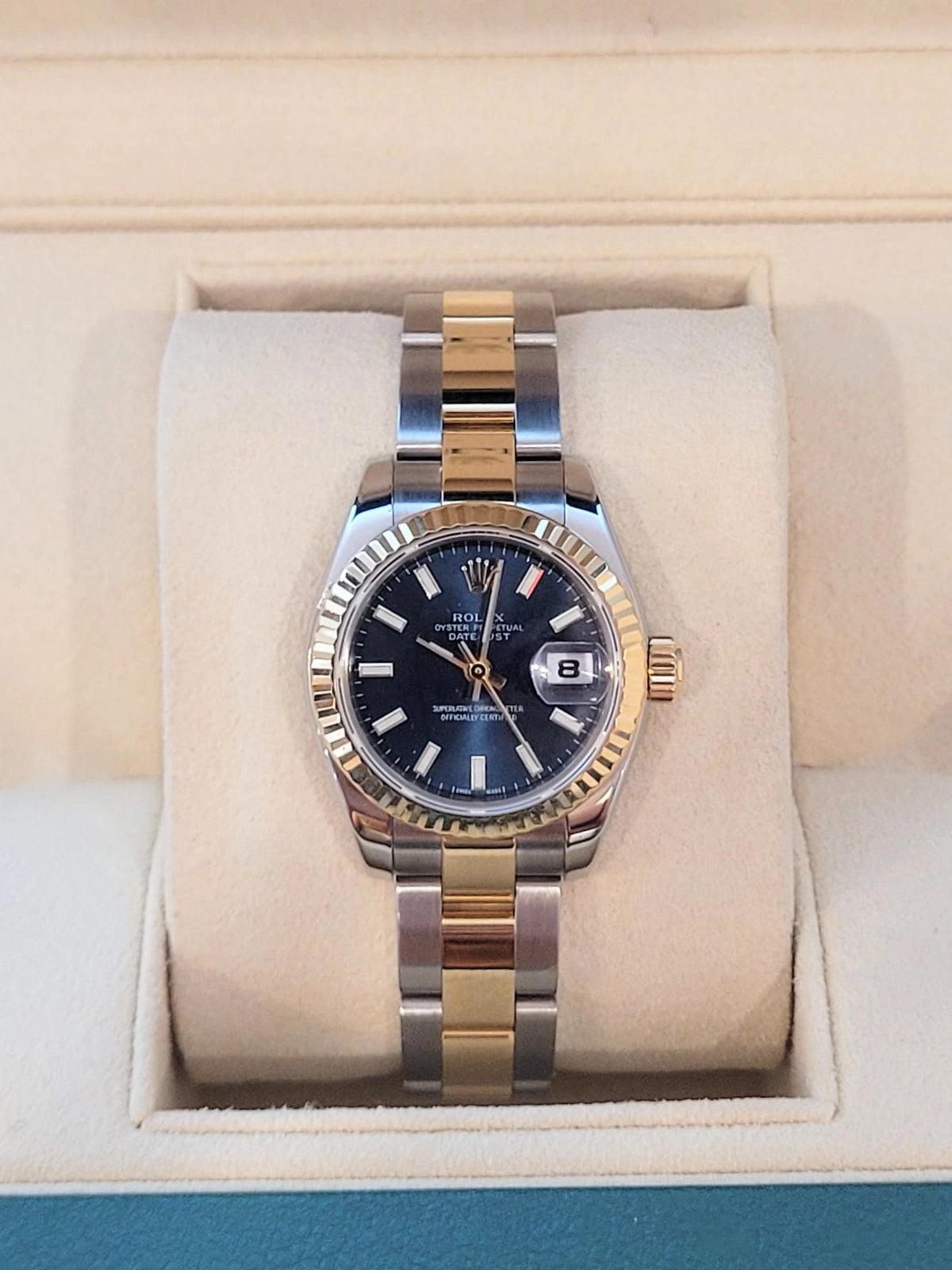 2006 Rolex Ladies Datejust 179173 Blue Stick Dial TT Oyster With Papers 26mm