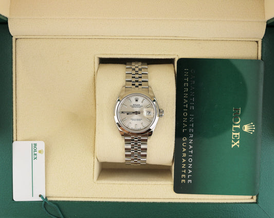 2020 Rolex Ladies Datejust 279160 Silver Stick Dial SS Jubilee With Papers 28mm
