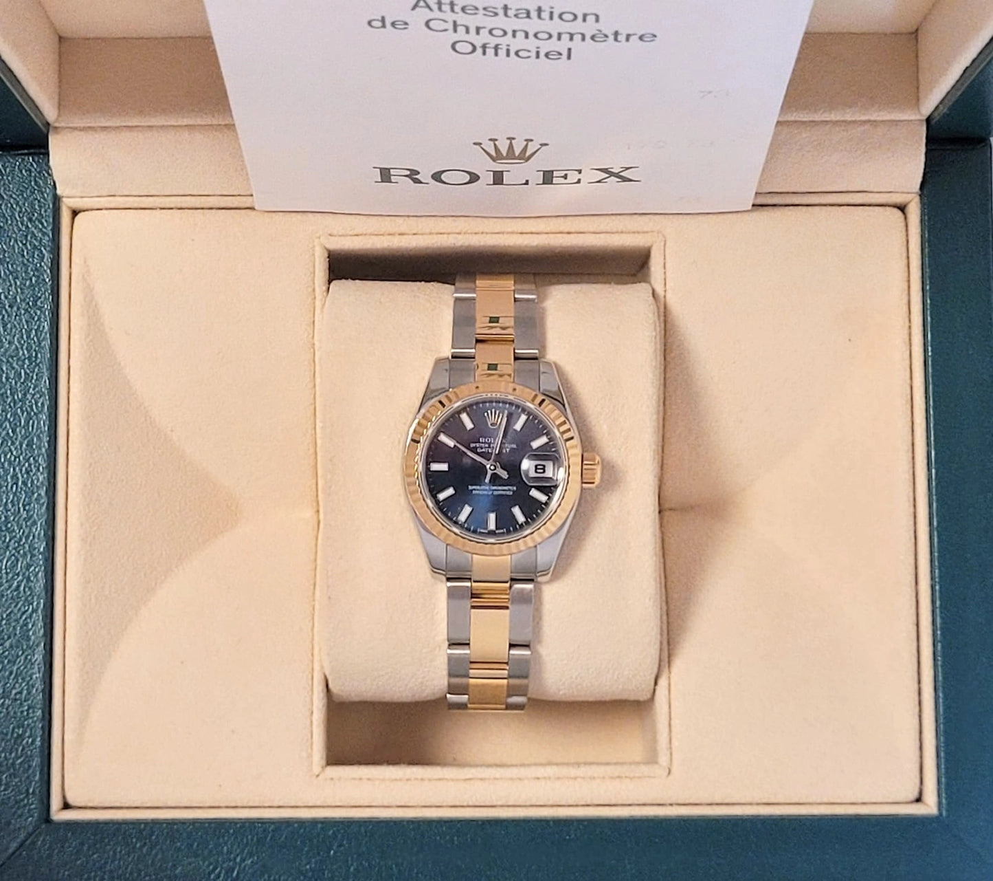2006 Rolex Ladies Datejust 179173 Blue Stick Dial TT Oyster With Papers 26mm