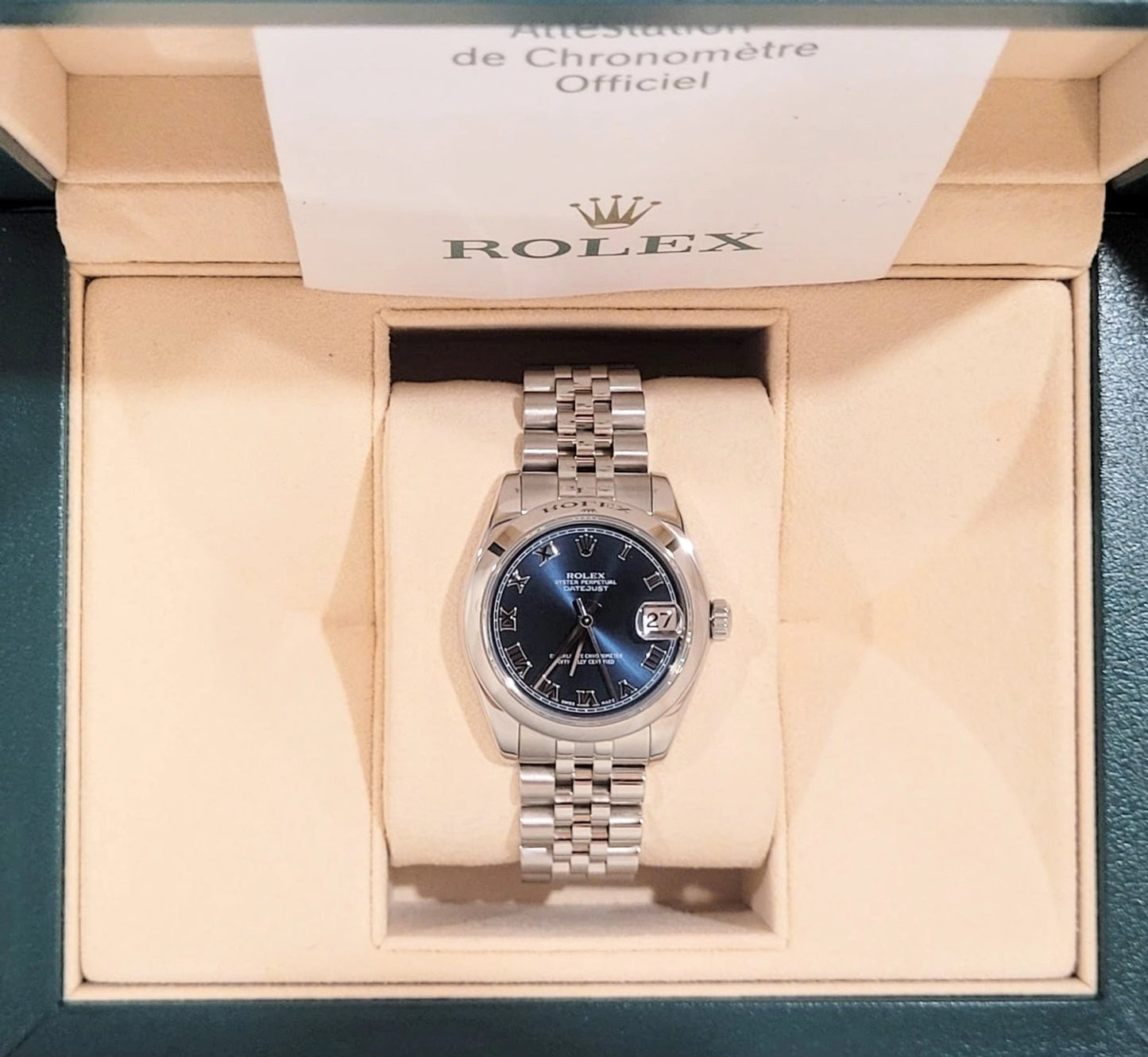2008 Rolex Datejust 178240 Blue Roman Dial SS Jubilee With Papers 31mm