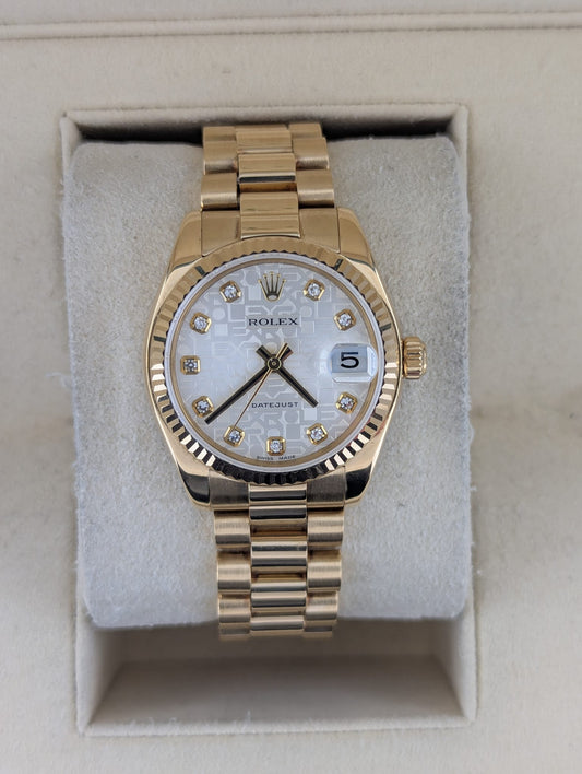 OH Rolex Datejust Midsize 178278 Silver Jubilee Diamond Dial 18kt President 31mm