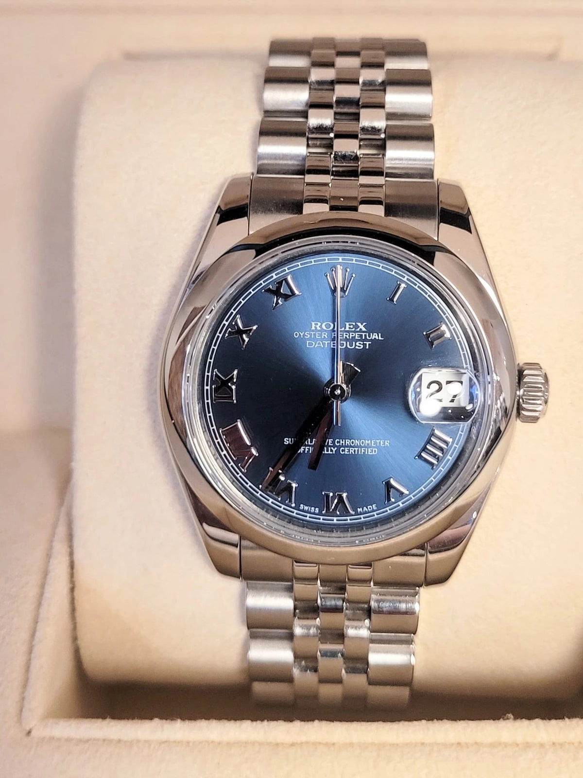 2008 Rolex Datejust 178240 Blue Roman Dial SS Jubilee With Papers 31mm