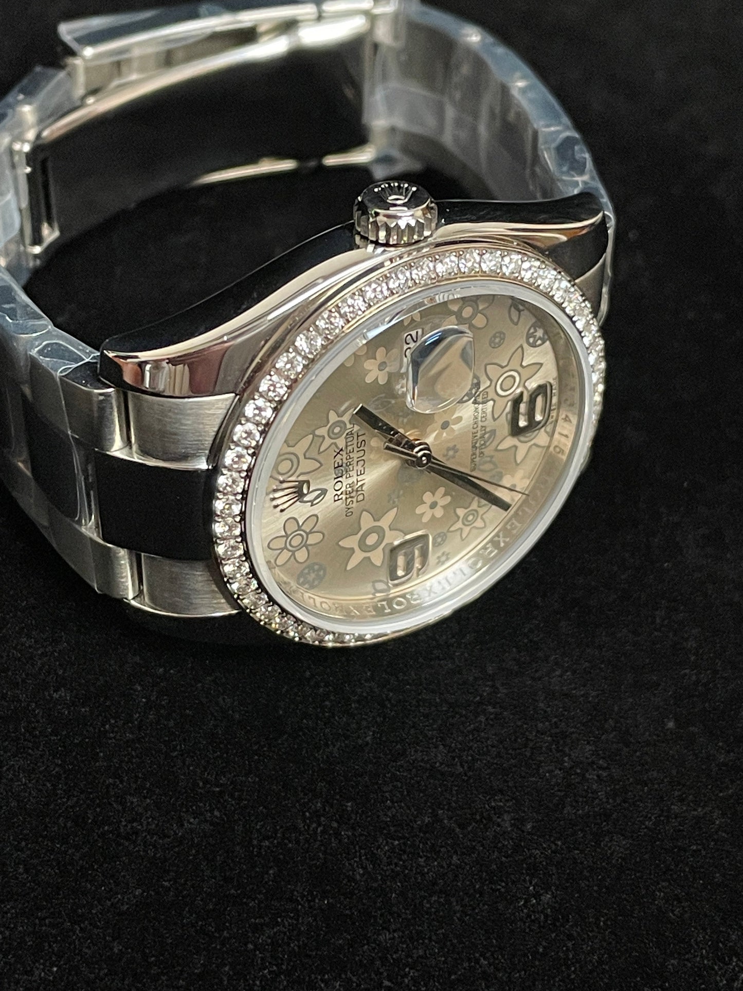 2010 Rolex Datejust 116244 Silver Floral Diamond Bezel SS Oyster W/ Papers 36mm