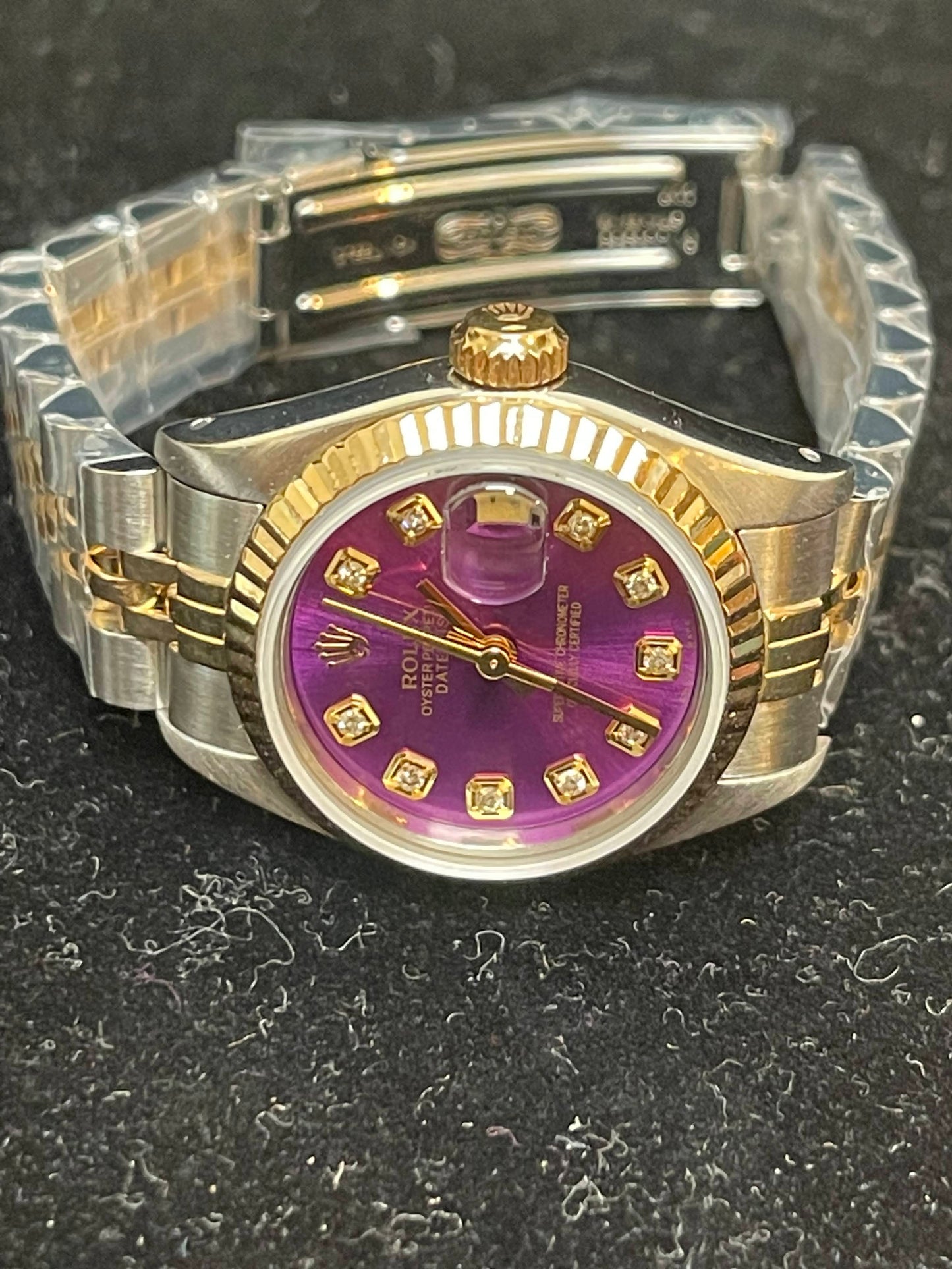 1987 Rolex Ladies Datejust 69173 Purple Diamond Dial TT Jubilee No Papers 26mm