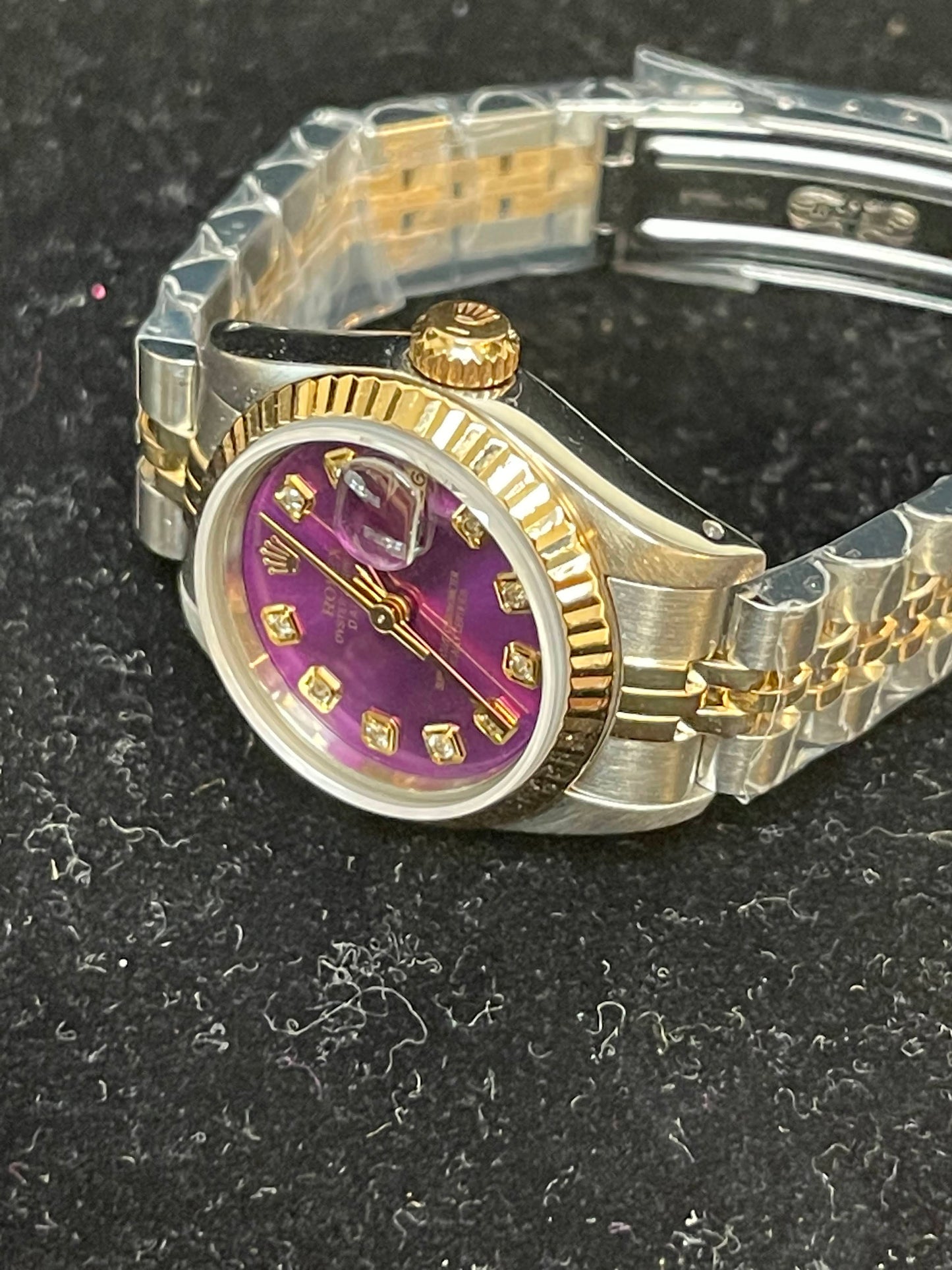 1987 Rolex Ladies Datejust 69173 Purple Diamond Dial TT Jubilee No Papers 26mm