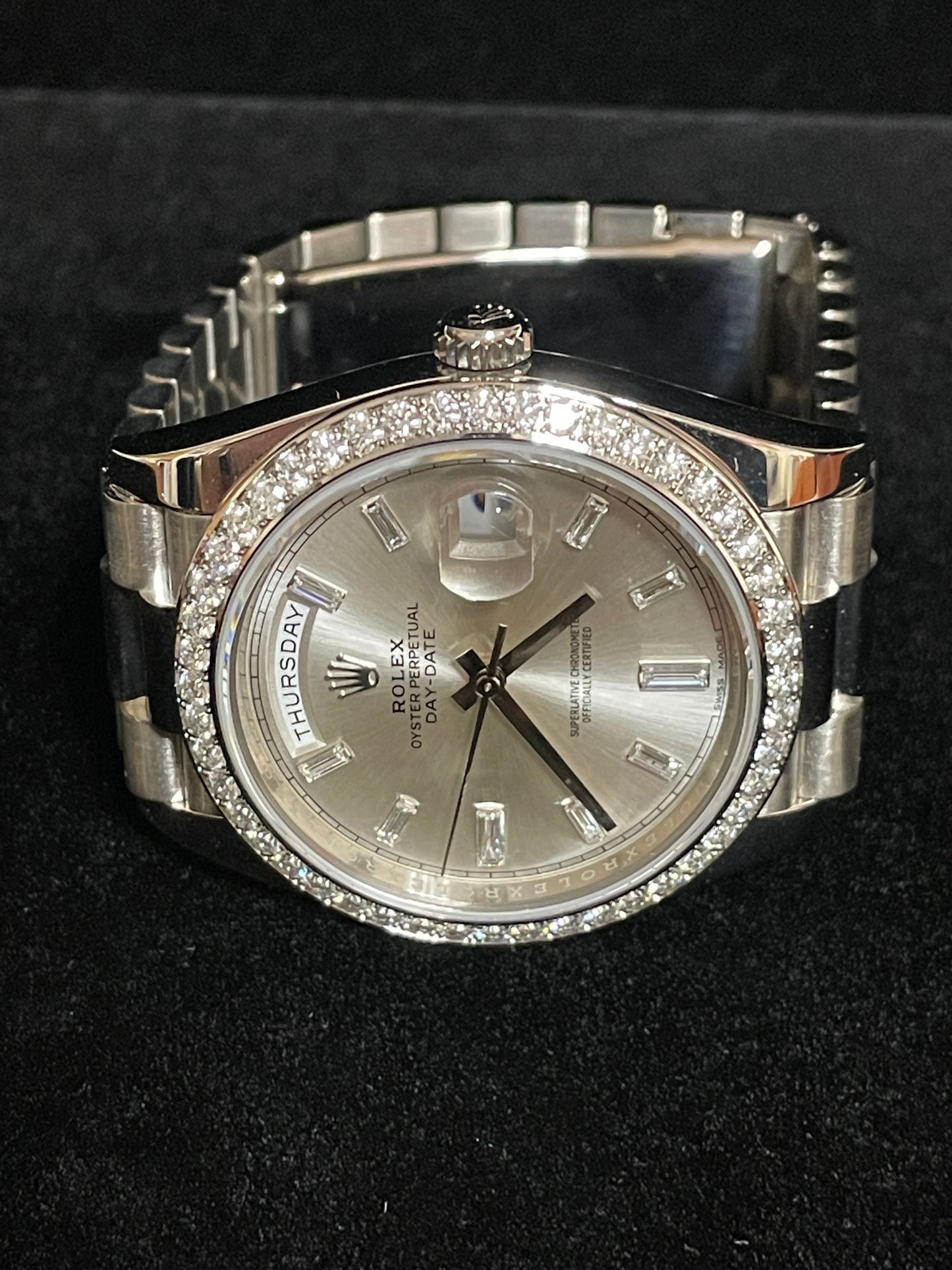 2015 Rolex Day-Date 228349RBR Baguette Diam Dial + Bezel 18kt President WG 40mm