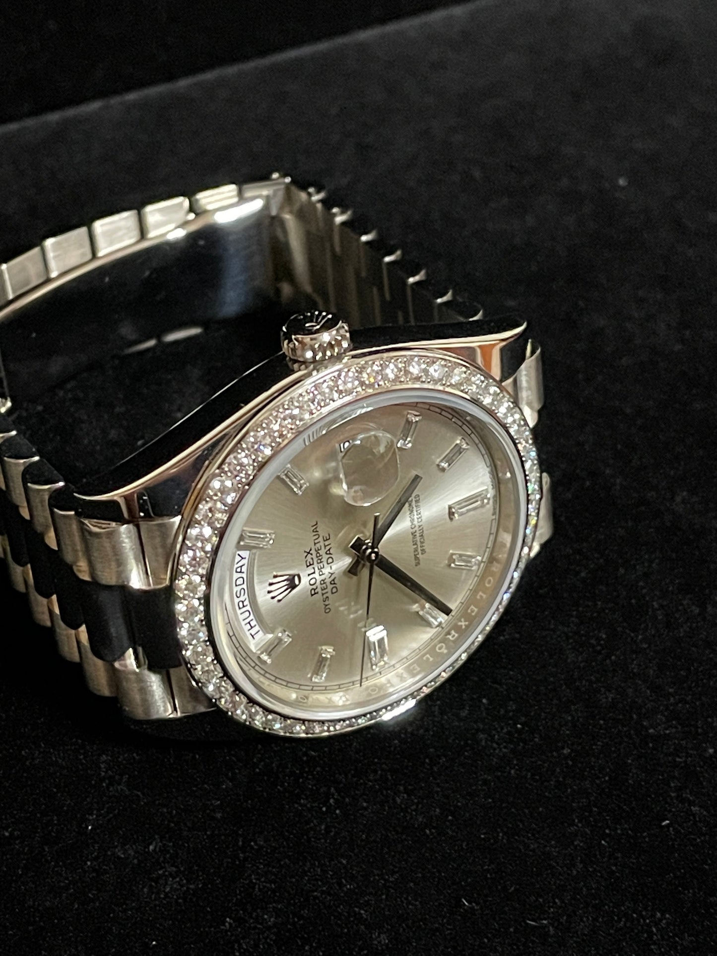 2015 Rolex Day-Date 228349RBR Baguette Diam Dial + Bezel 18kt President WG 40mm