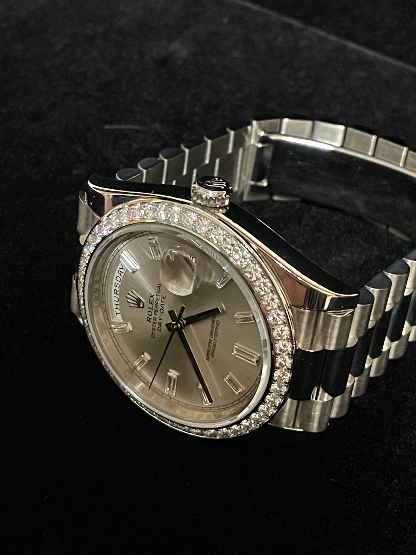 2015 Rolex Day-Date 228349RBR Baguette Diam Dial + Bezel 18kt President WG 40mm