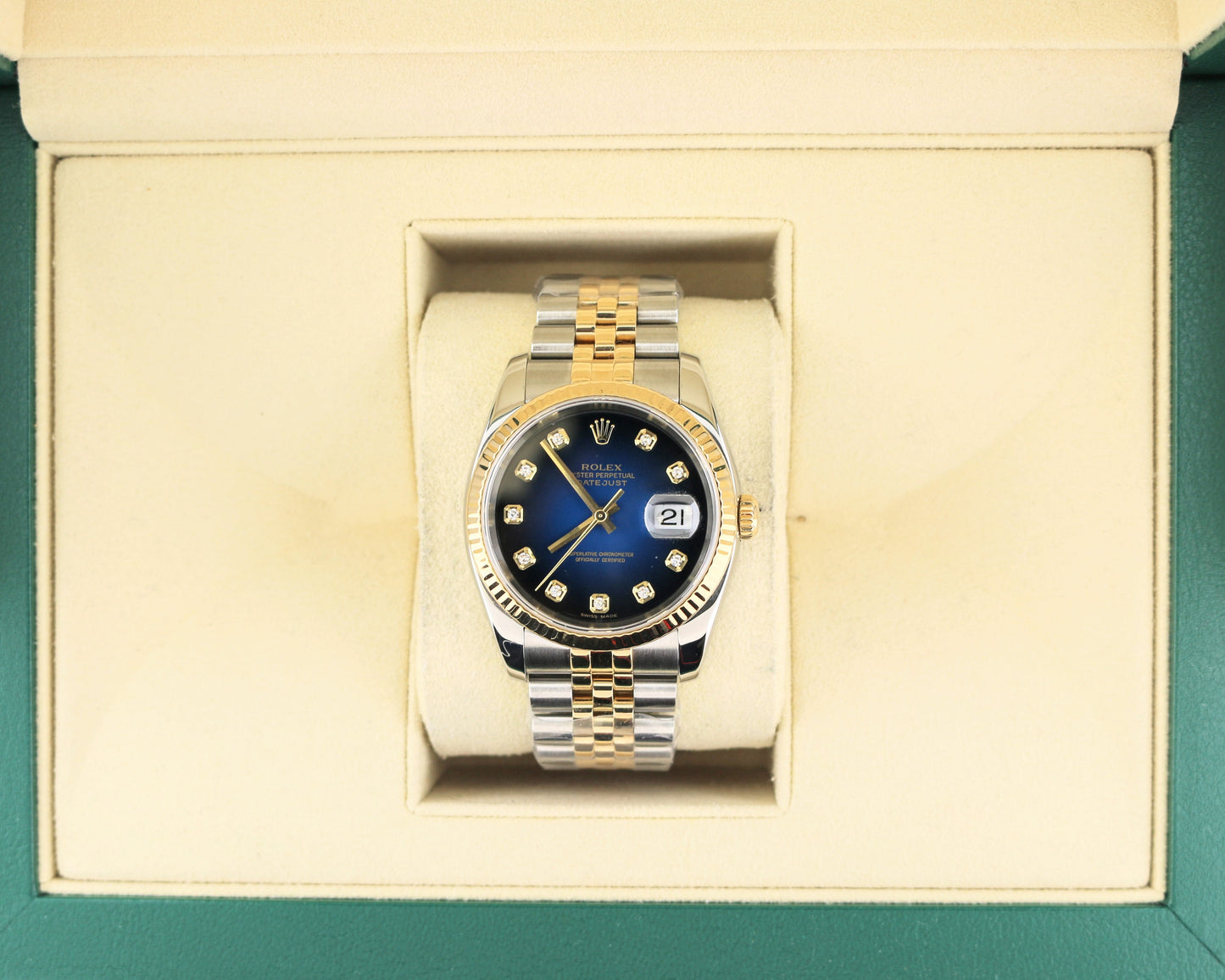 2006 Rolex Datejust 116233 Blue Vignette Diamond Dial TT 18kt Jubilee 36mm