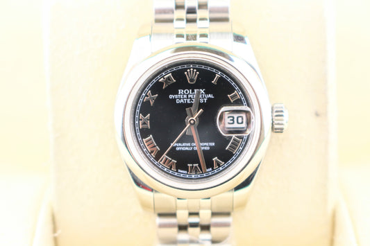 2008 Rolex Ladies Datejust 179160 Black Roman SS Jubilee No Papers 26mm