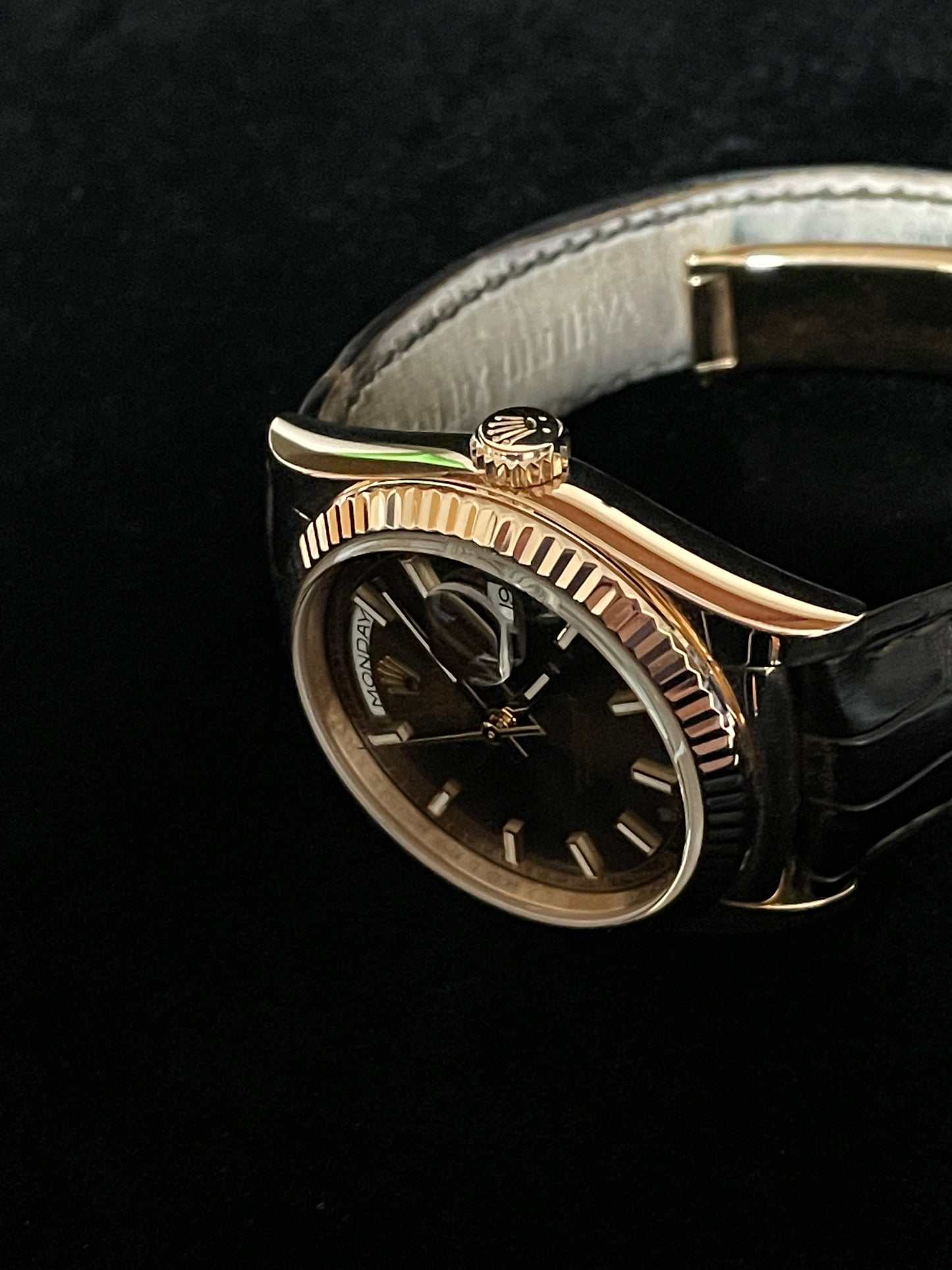 2015 Rolex Day-Date 118135 Chocolate Dial 18kt RG Leather Strap With Papers 36mm