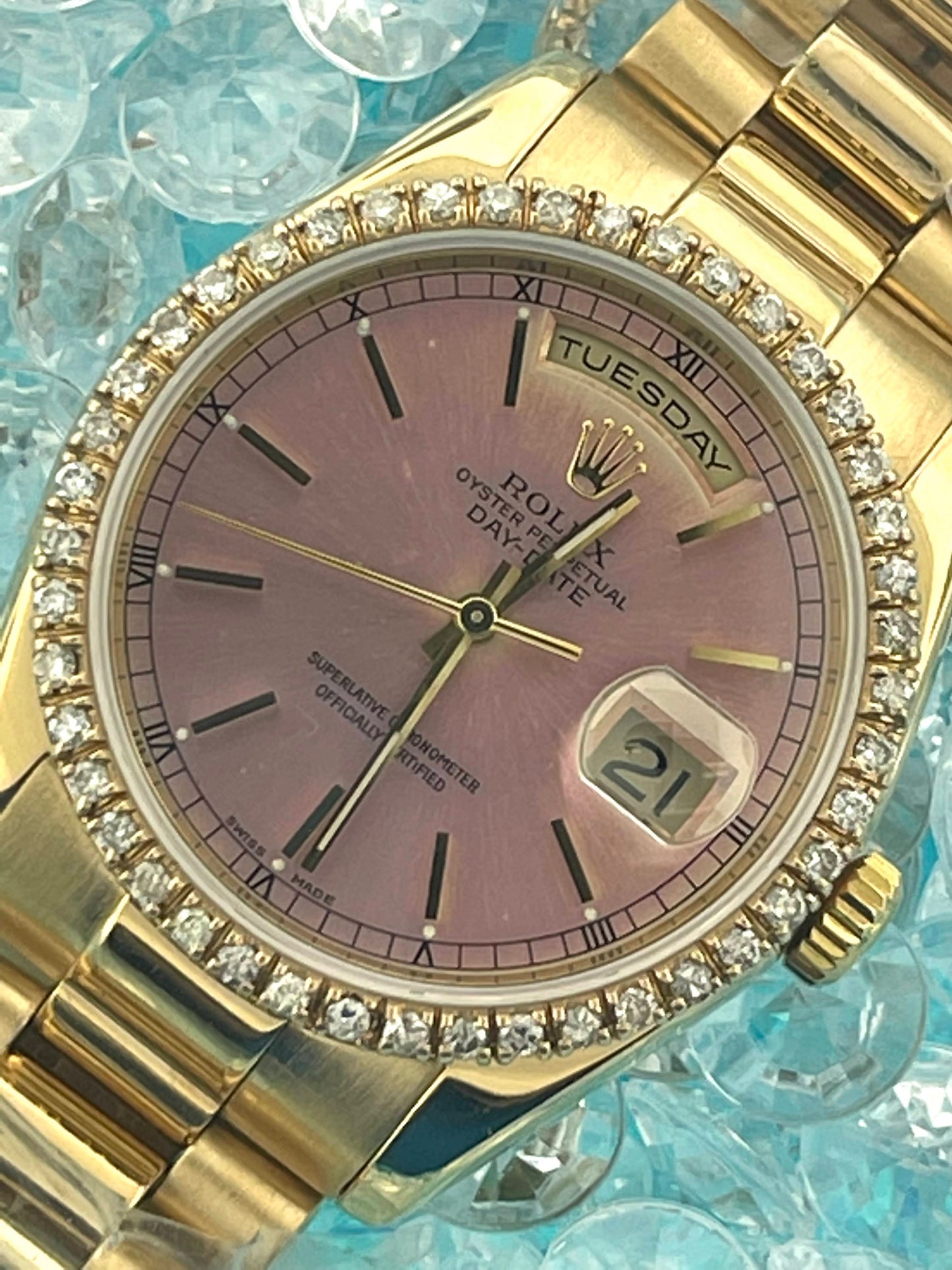 Rolex DayDate 118238 Pink Dial SEL 18K Bracelet With 2006 RSC Paperwork 36mm