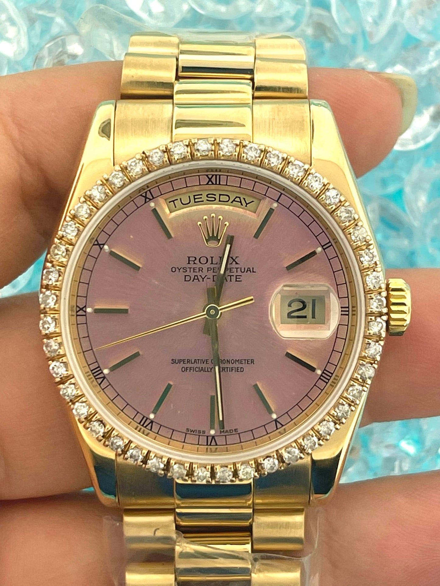 Rolex DayDate 118238 Pink Dial SEL 18K Bracelet With 2006 RSC Paperwork 36mm