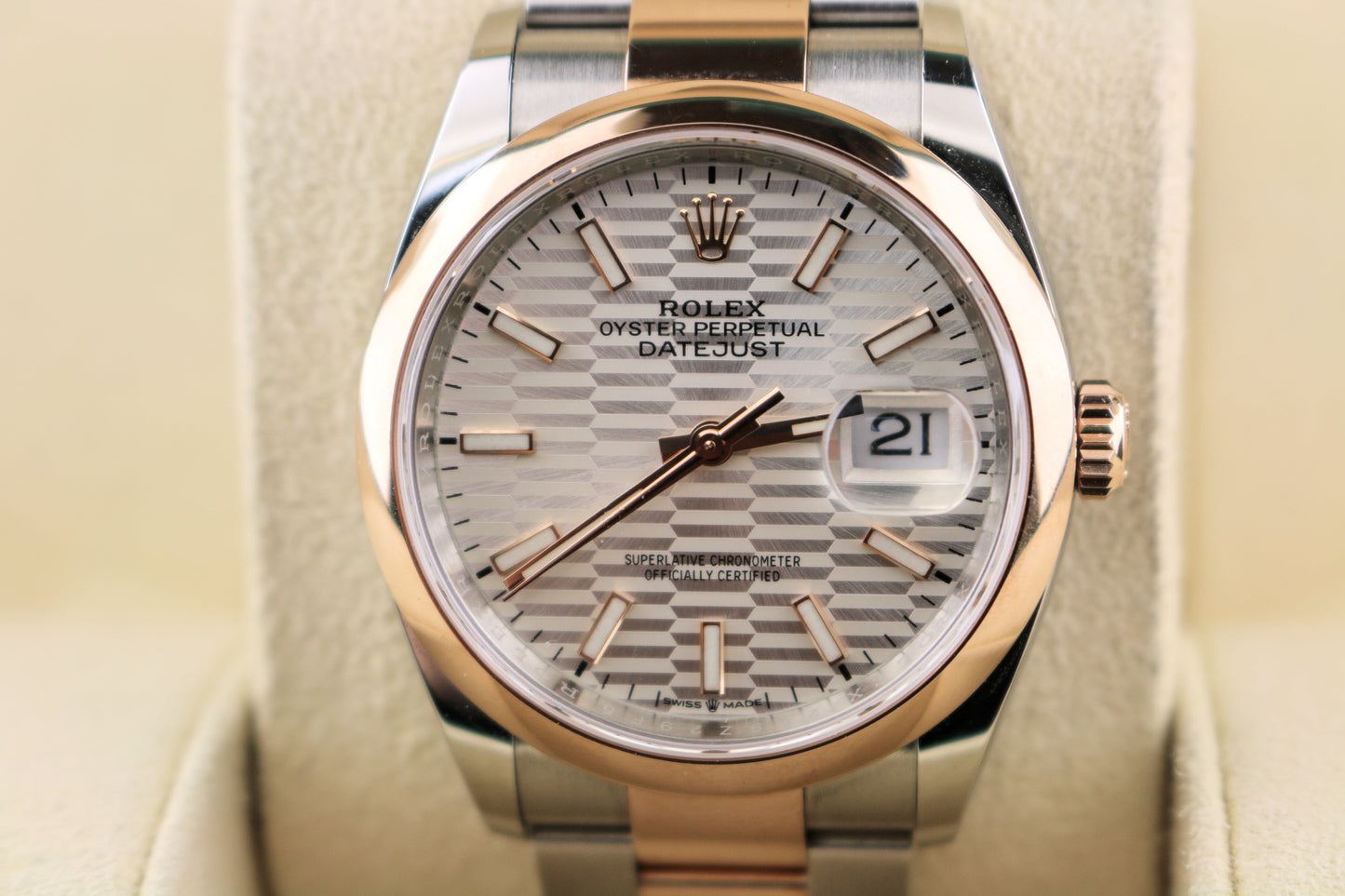 OHA 2023 Rolex Datejust 126201 Silver Motif Dial TT 18kt Oyster Rose W Papers 36mm