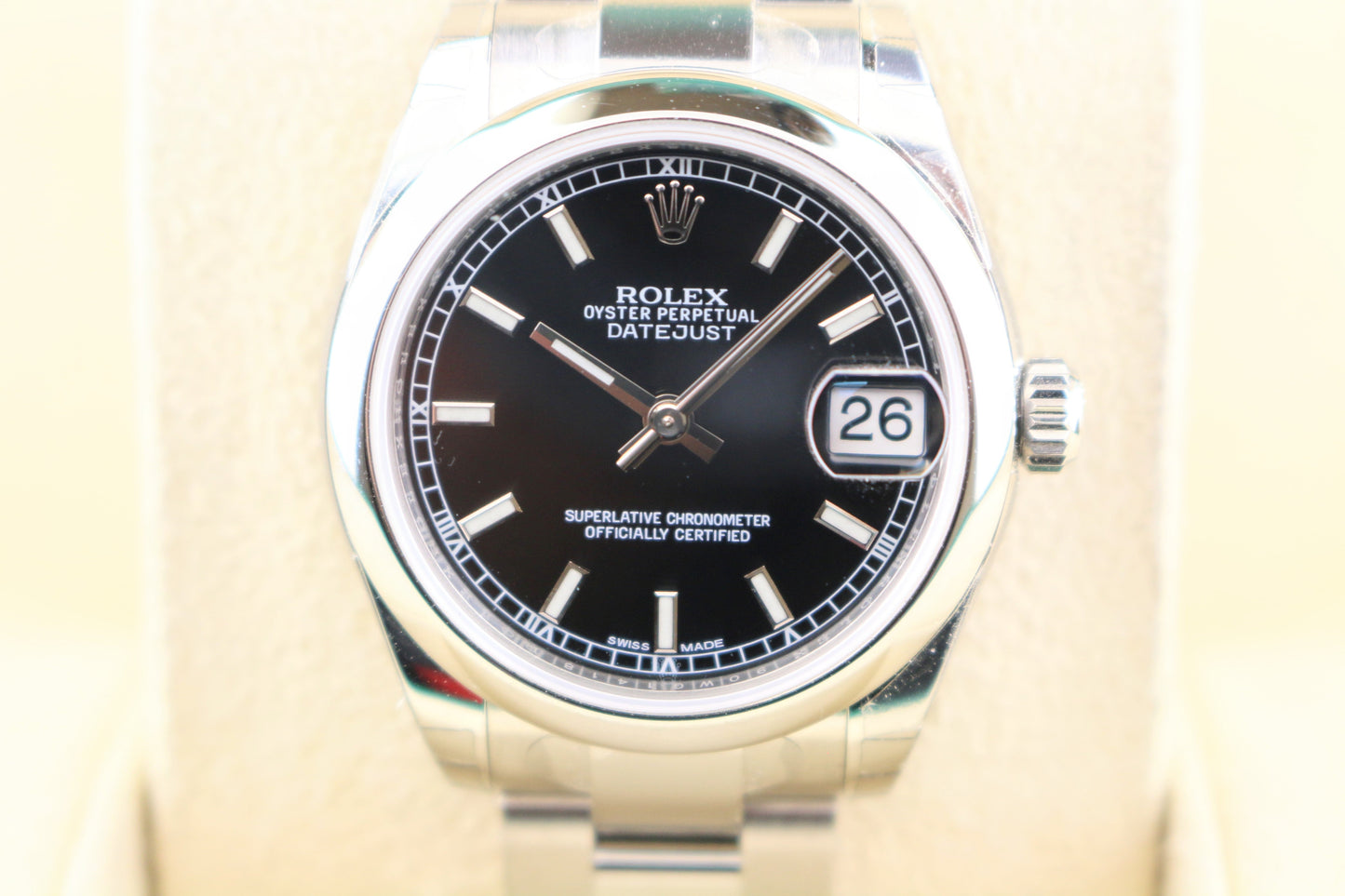 Unworn Rolex Midsize Datejust 178240 Full Stickers Black Dial SS Oyster 31mm