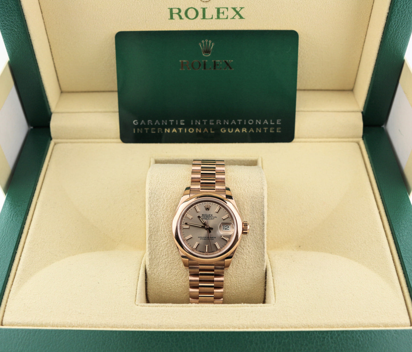 2021 Rolex Ladies Datejust 279165 Sundust Rose Gold 18kt President W Papers 28mm