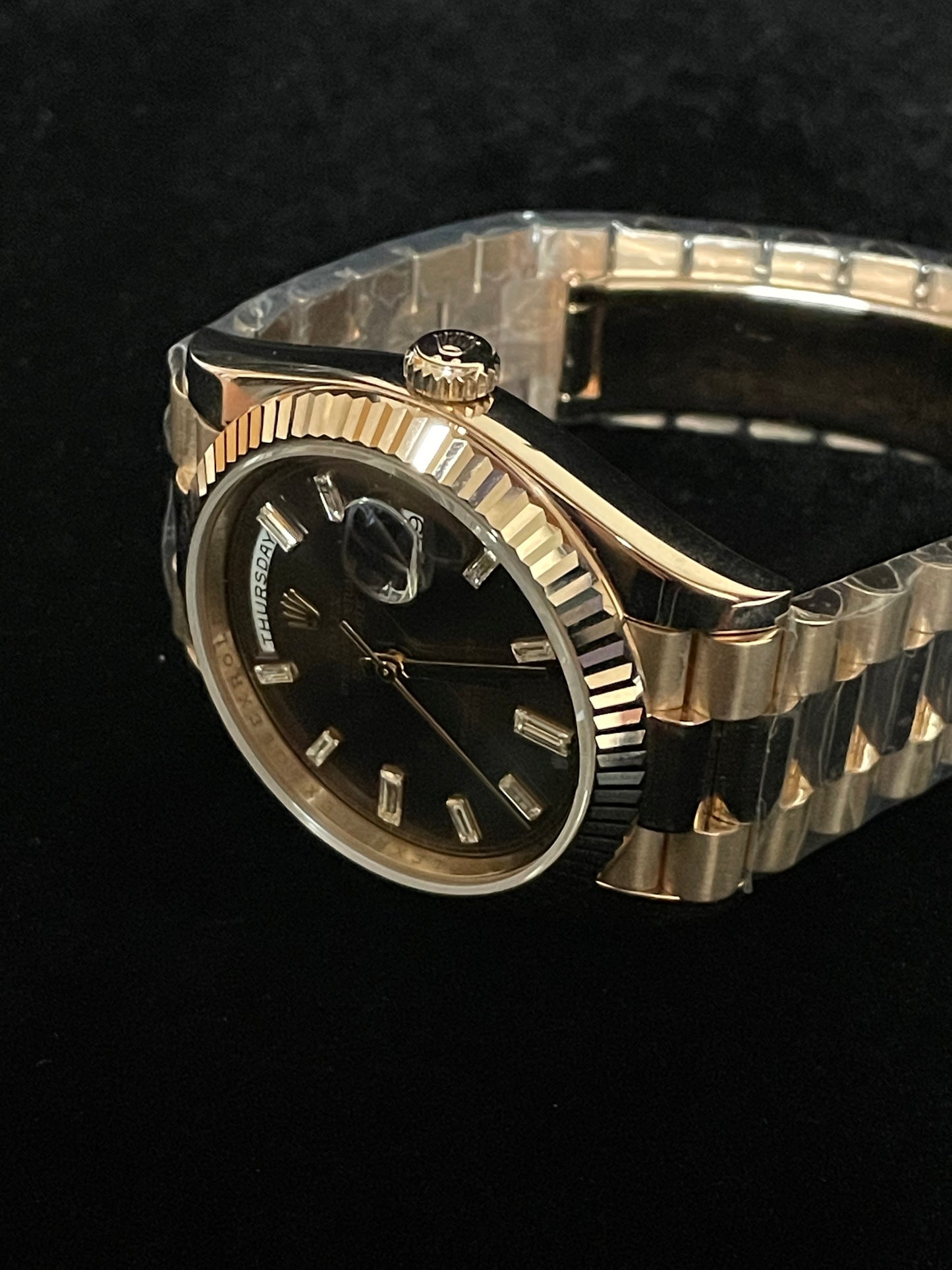 2016 Rolex Day-Date 228235 Chocolate Baguette Dial 18kt President W Papers 40mm