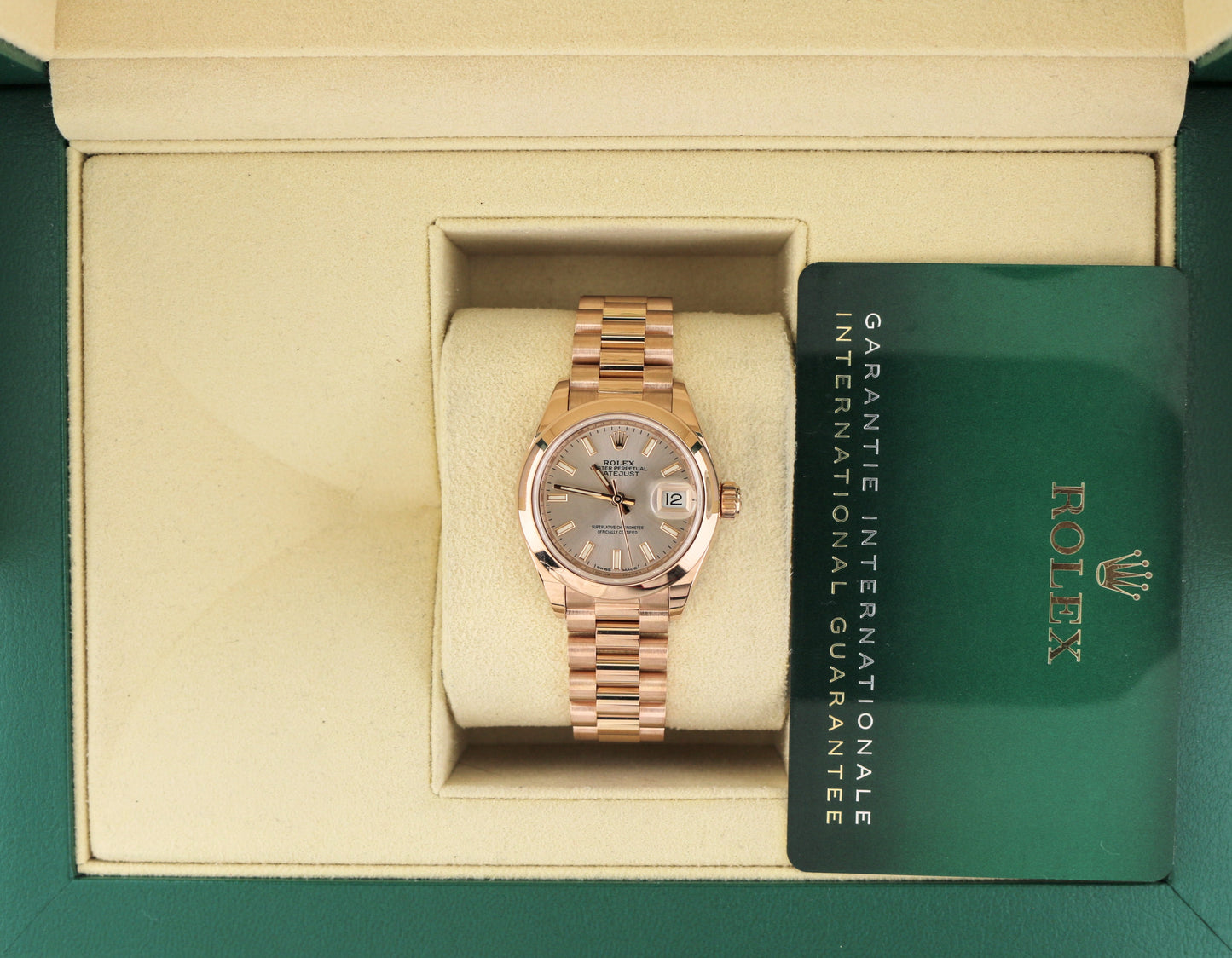 2021 Rolex Ladies Datejust 279165 Sundust Rose Gold 18kt President W Papers 28mm
