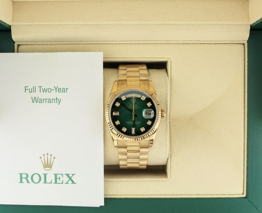 2006 Rolex Day-Date 118238 Green Diamond Dial 18kt President With Papers 36mm