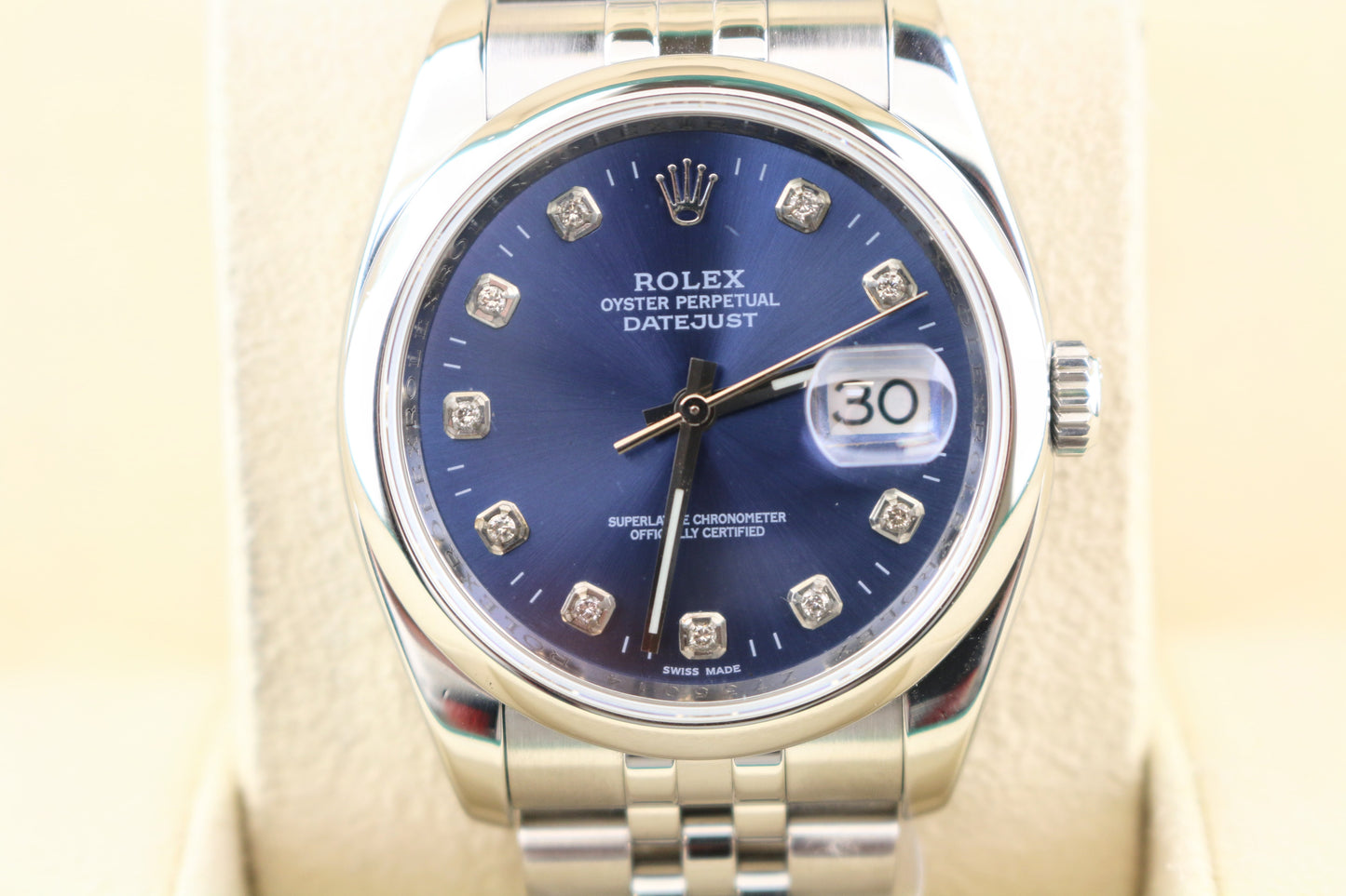 2007 Rolex Datejust 116200 Blue Diamond Roulette Wheel SS Jubilee No Papers 36mm