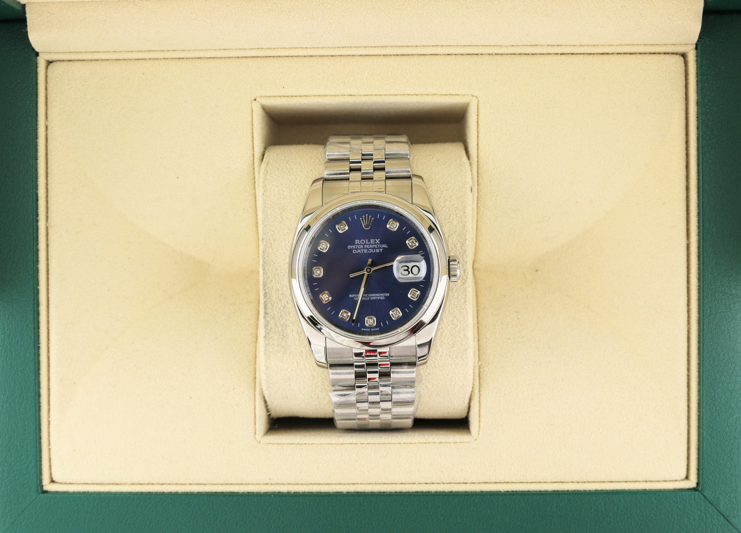 2007 Rolex Datejust 116200 Blue Diamond Roulette Wheel SS Jubilee No Papers 36mm