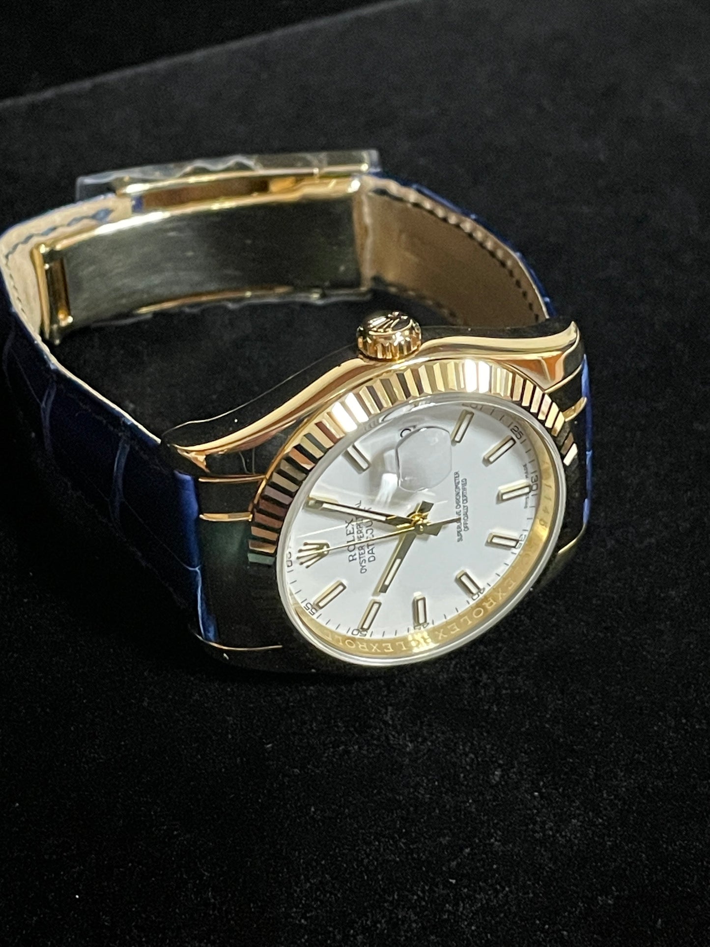 2006 Rolex Datejust 116138 White Dial Blue Leather Strap 18kt YG No Papers 36mm