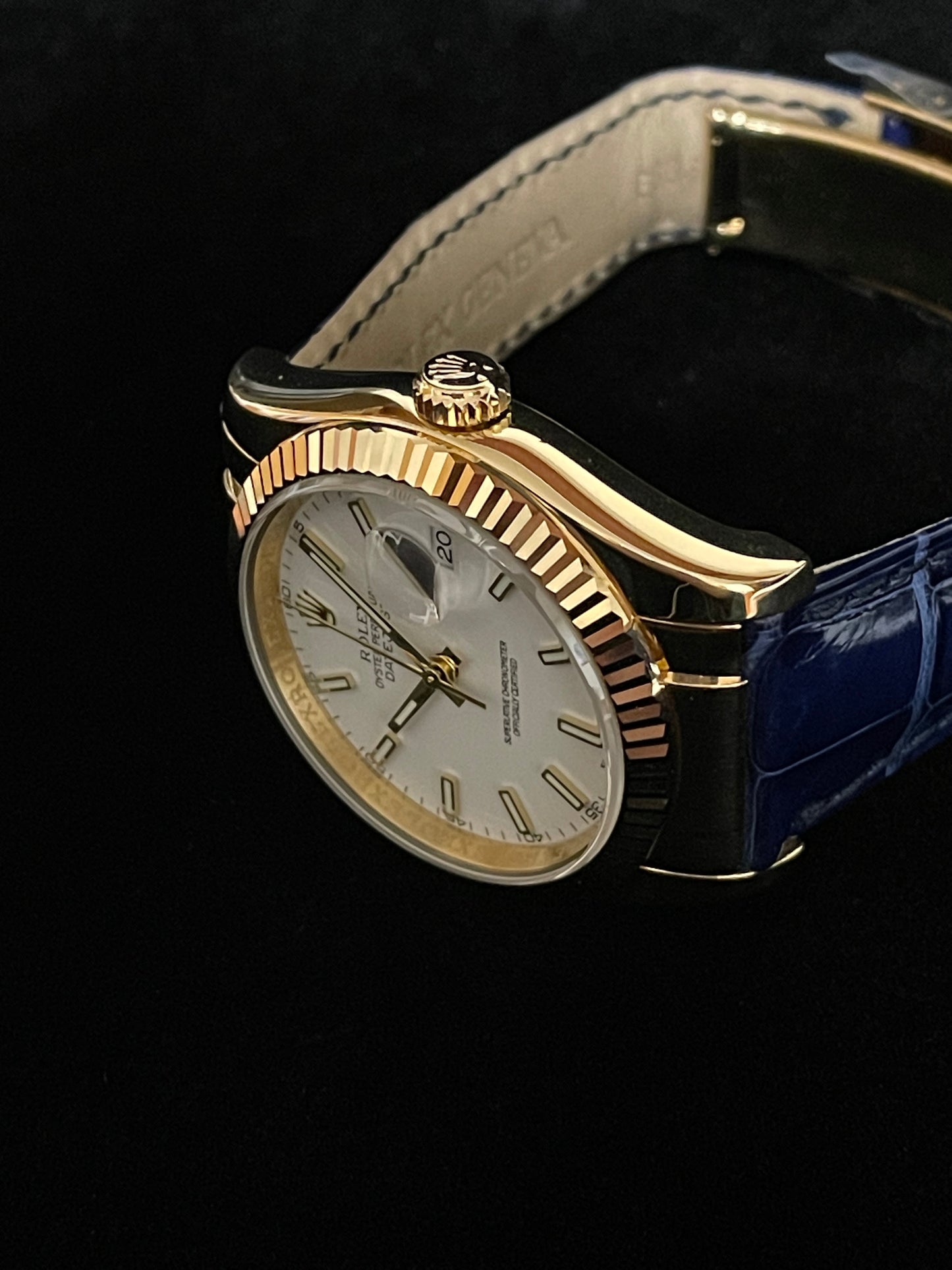 2006 Rolex Datejust 116138 White Dial Blue Leather Strap 18kt YG No Papers 36mm
