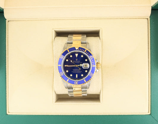 1997 Rolex Mens Submariner 16613 Blue Dial TT 18kt Oyster No Papers 40mm