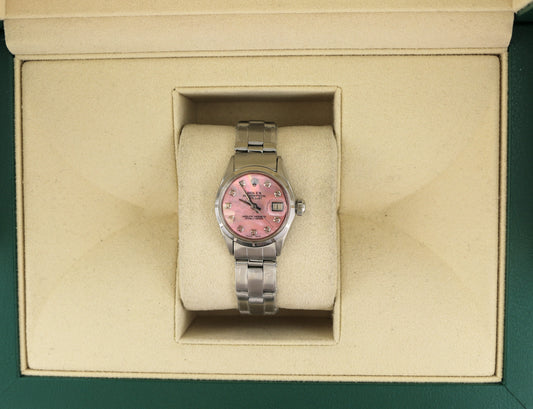 Rolex Ladies Datejust Pink MOP Diamond Dial 6519 SS Oyster No Papers 26mm
