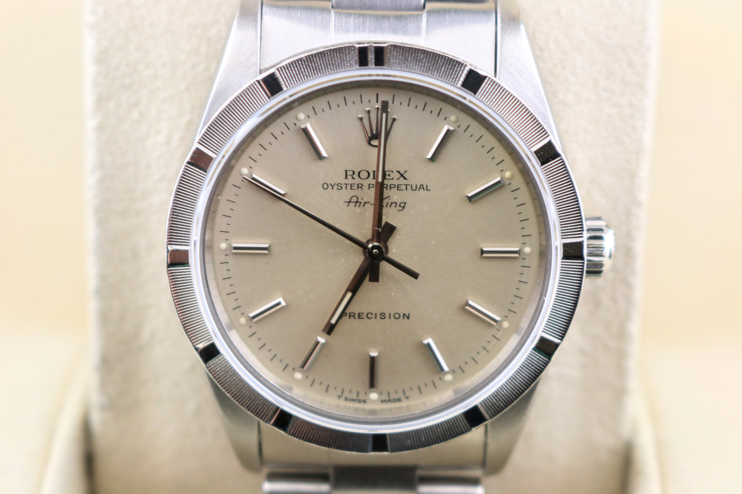 1995 Rolex Air-King 14010 Silver Dial Engine Turned SS Oyster No Papers 34mm