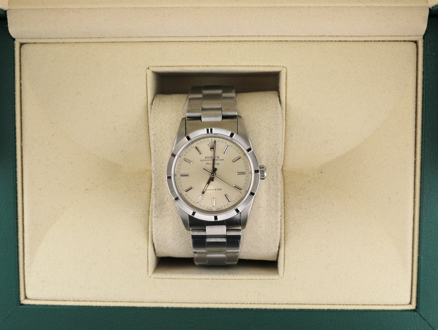 1995 Rolex Air-King 14010 Silver Dial Engine Turned SS Oyster No Papers 34mm