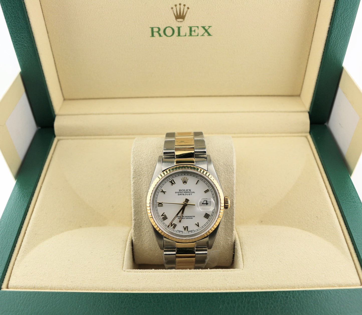 1991 Rolex Datejust 16233 White Roman Dial TT 18kt Oyster No Papers 36mm