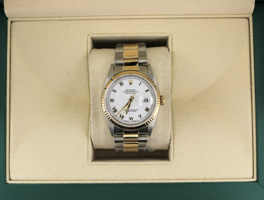 1991 Rolex Datejust 16233 White Roman Dial TT 18kt Oyster No Papers 36mm