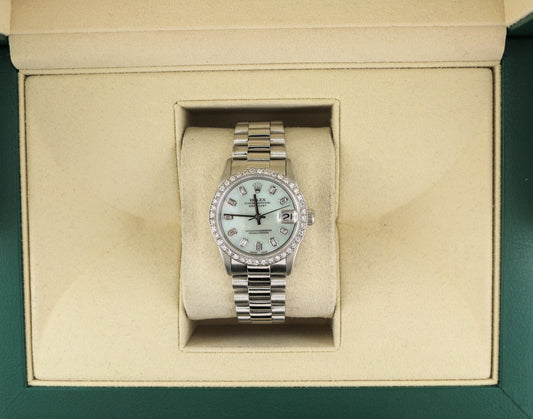 1997 Rolex Datejust 68246 MOP Diamond Dial and Bezel Platinum President 31mm