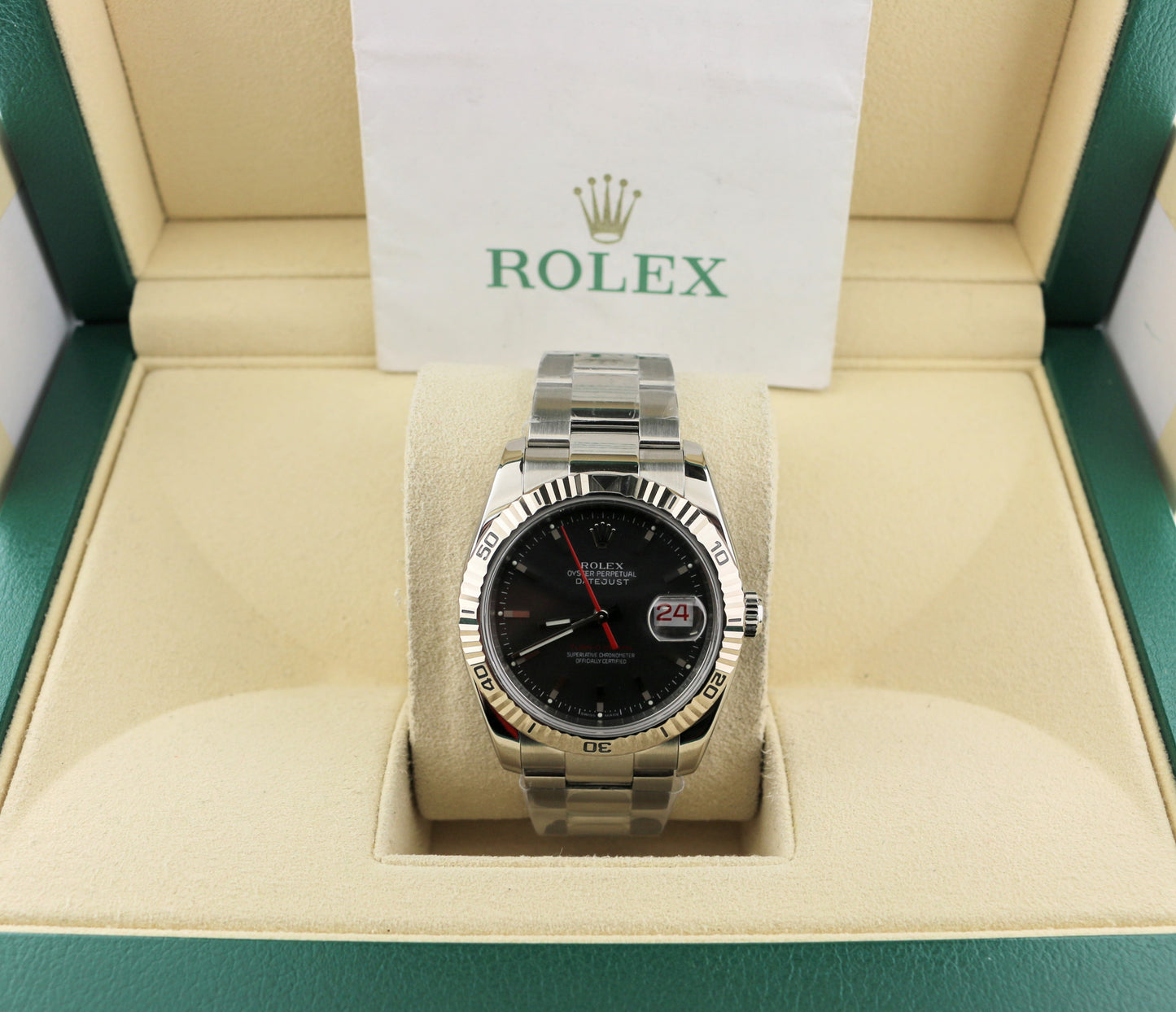 Rolex Datejust Turnograph 116264 Black Dial Roulette SS Oyster With Papers 36mm