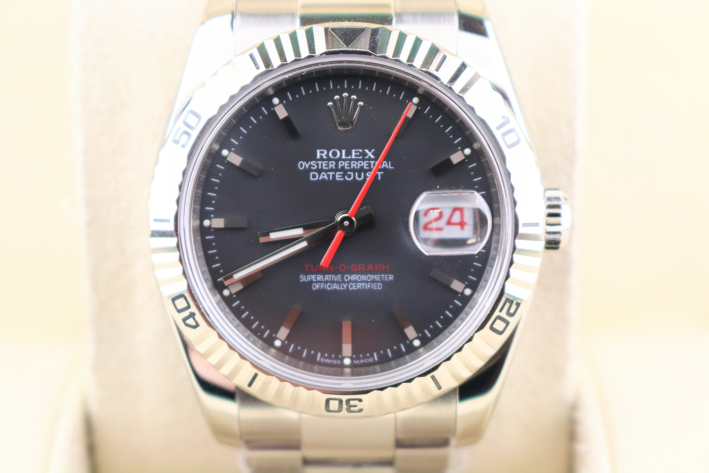 Rolex Datejust Turnograph 116264 Black Dial Roulette SS Oyster With Papers 36mm