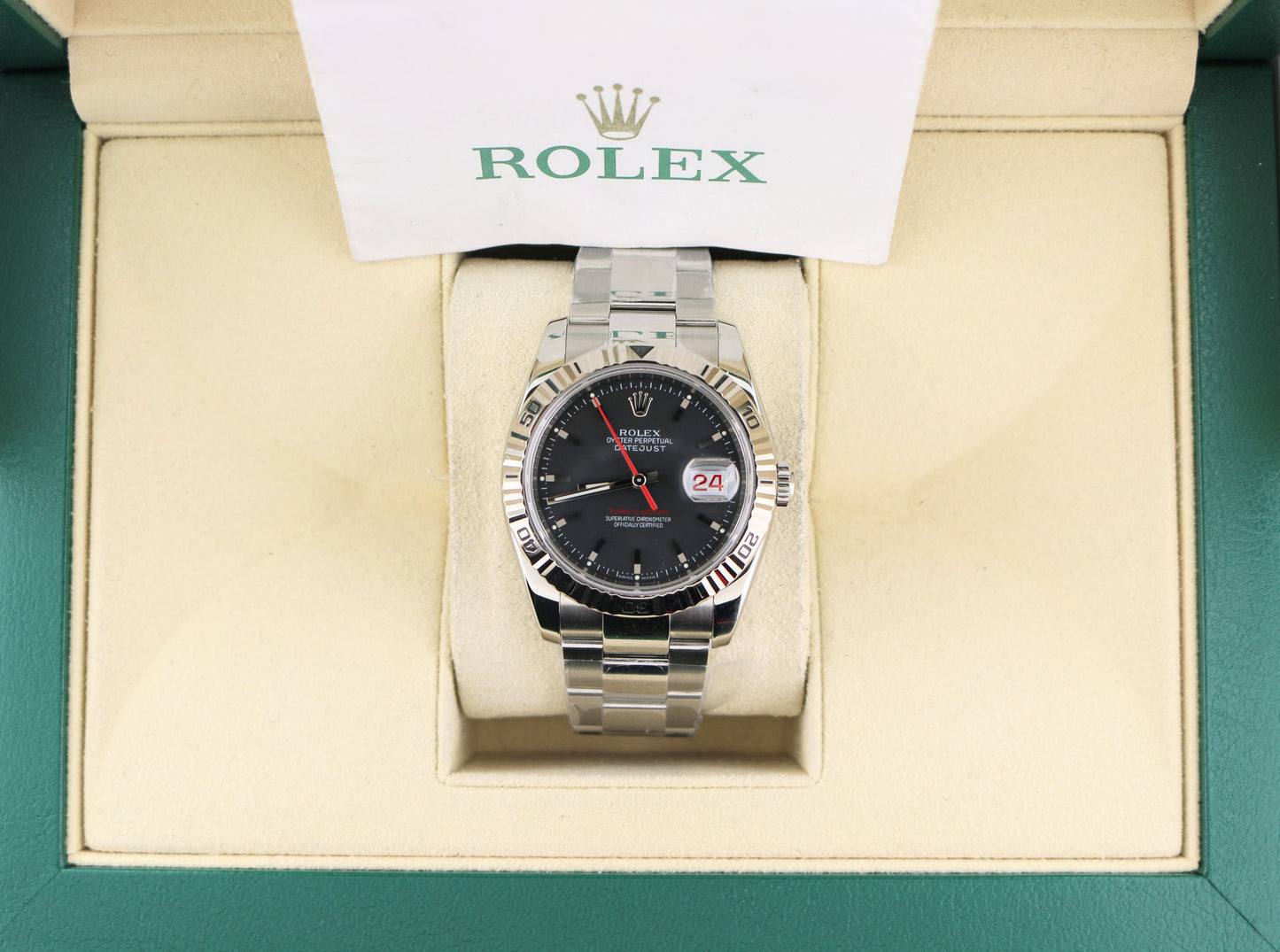 Rolex Datejust Turnograph 116264 Black Dial Roulette SS Oyster With Papers 36mm