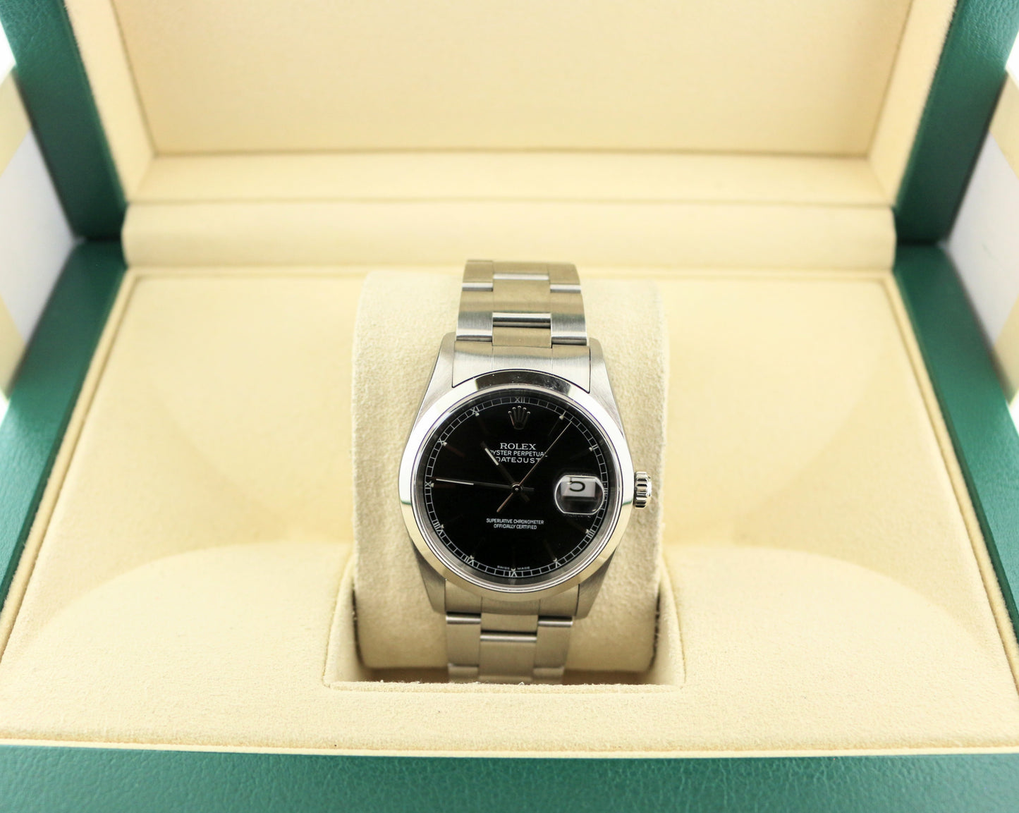 NOS 2004 Rolex Datejust Stickered 16200 Black Dial SS Oyster No Papers 36mm