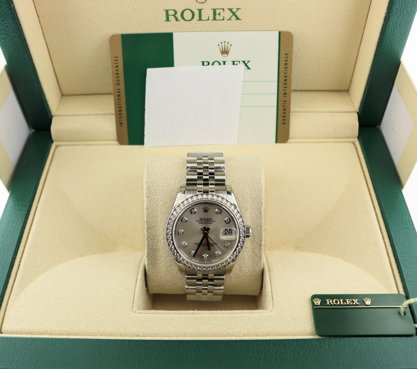 2015 Rolex Datejust 178384 Silver Diamond Dial and Bezel SS Jubilee W Paper 31mm