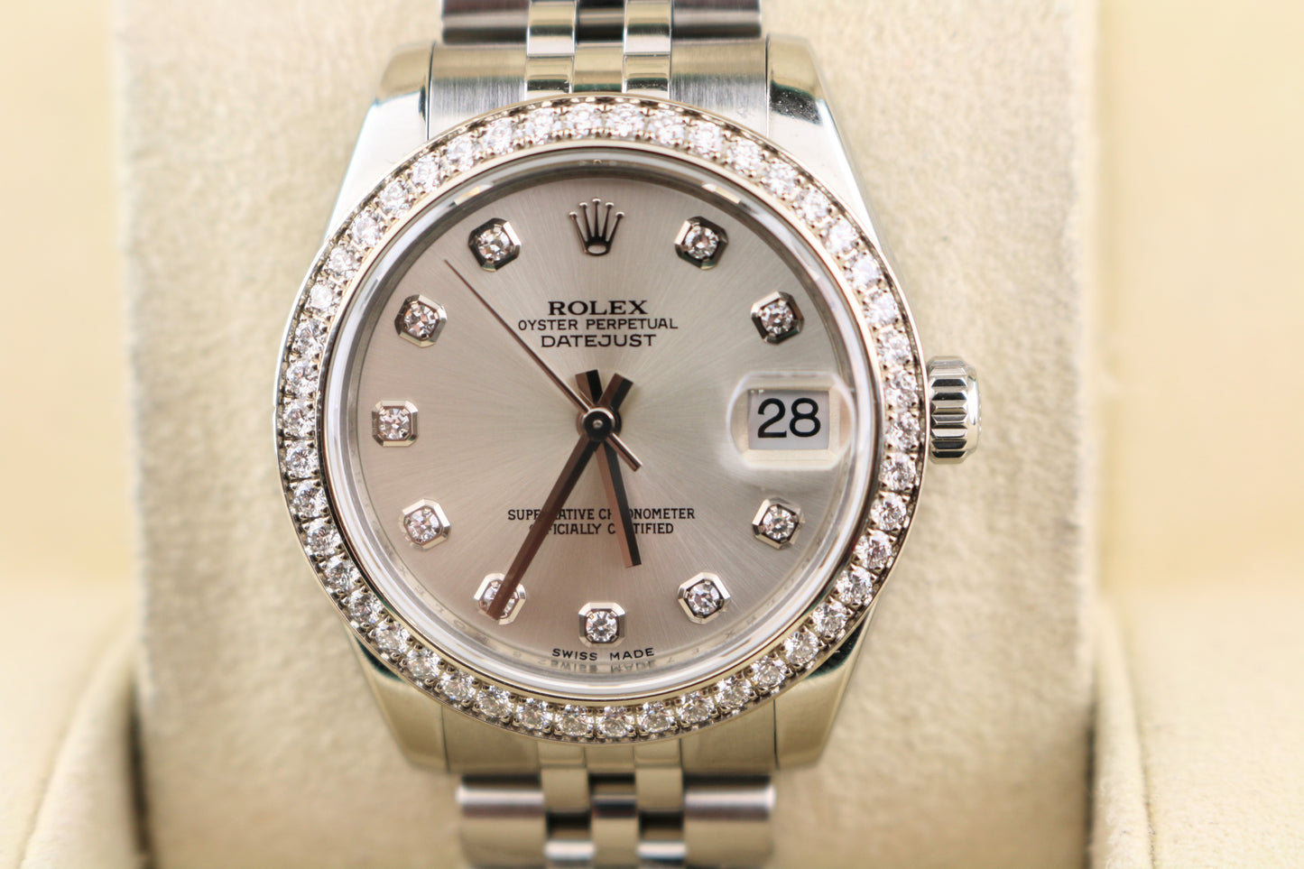 2015 Rolex Datejust 178384 Silver Diamond Dial and Bezel SS Jubilee W Paper 31mm