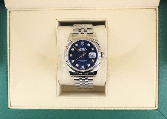 2009 Rolex Datejust 116234 Blue Diamond Dial SS Jubilee No Papers 36mm
