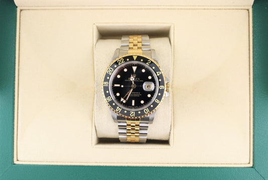 1991 Rolex GMT-Master II 16713 Unpolished Black Dial TT 18kt Jubilee 40mm