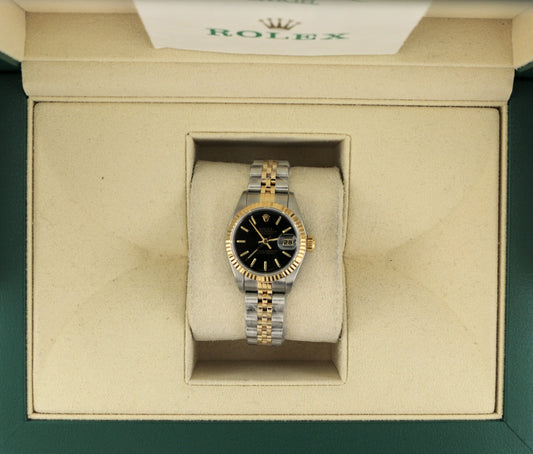 1998 Rolex Ladies Datejust 69173 Black Dial TT 18kt Jubilee With Papers 26mm