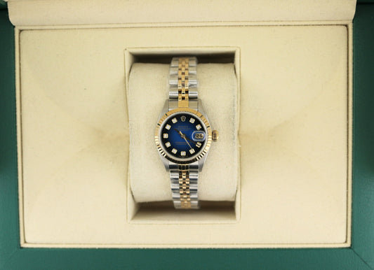 2000 Rolex Ladies Datejust 79173 Blue Vignette Diamond Dial TT 18kt Jubilee 26mm