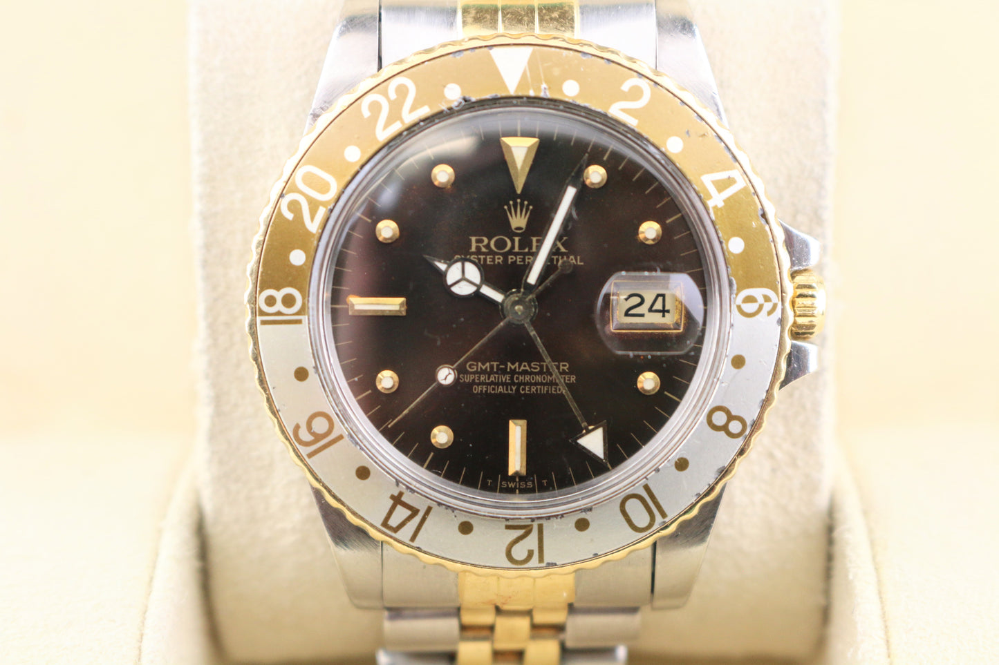 1984 Rolex GMT-Master Rootbeer 16753 Brown Nipple Dial TT Jubilee No Papers 40mm