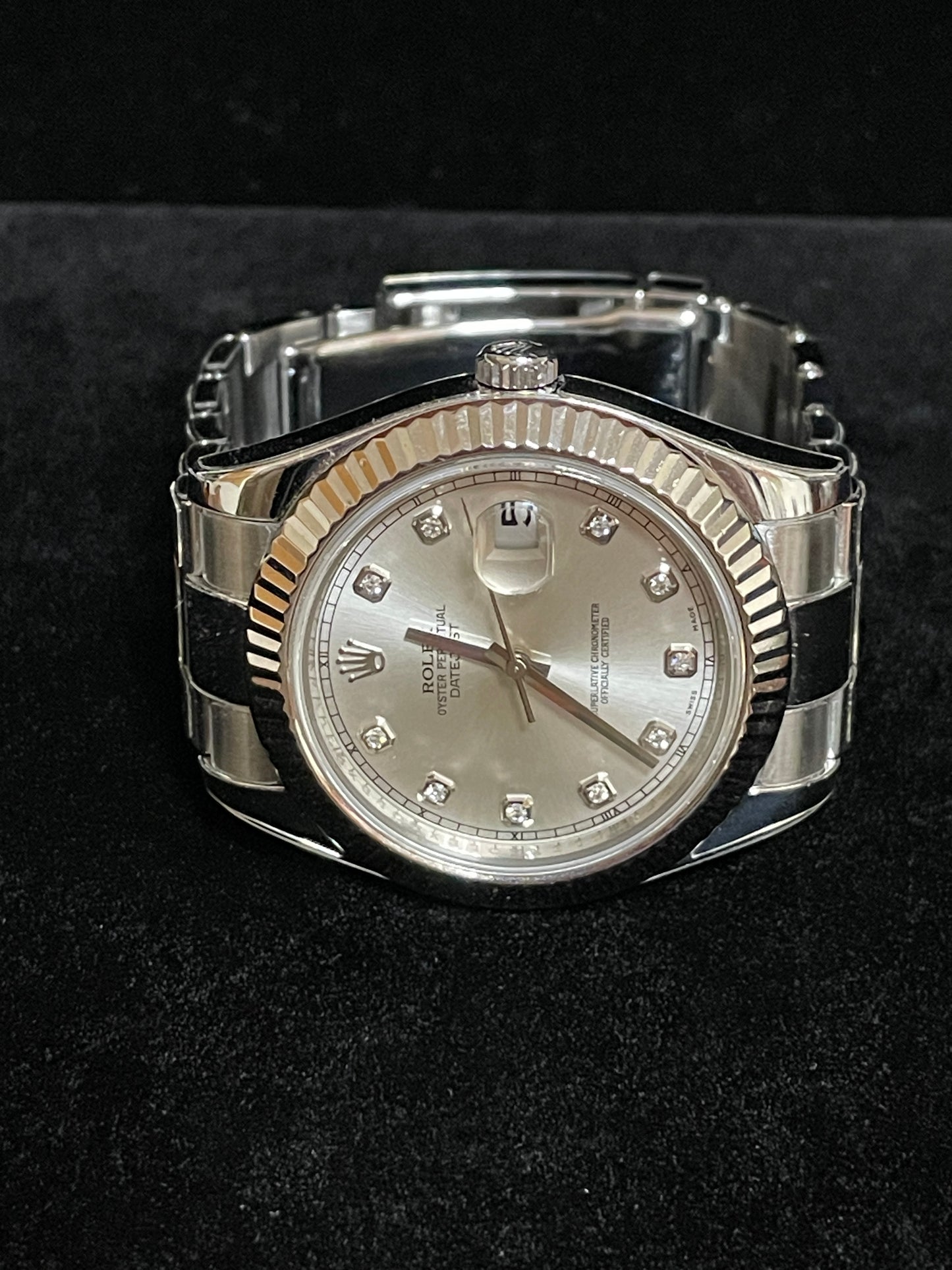 2009 Rolex Datejust 116334 Silver Diamond Dial SS Oyster With Papers 41mm