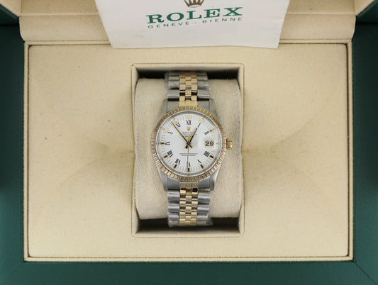 1982 Rolex Date 15053 White Roman Dial TT Jubilee With Papers 34mm