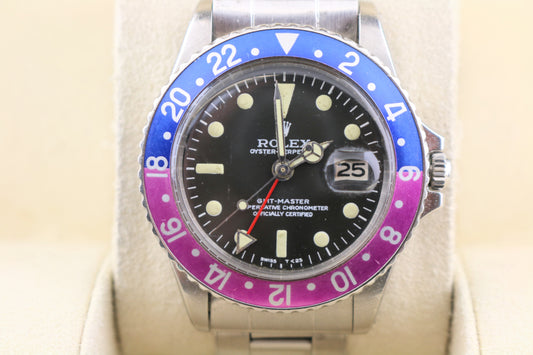 1967 Rolex GMT-Master Fuchsia 1675 Black Dial SS Rivet No Papers 40mm