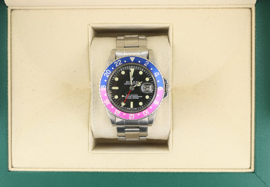 1967 Rolex GMT-Master Fuchsia 1675 Black Dial SS Rivet No Papers 40mm